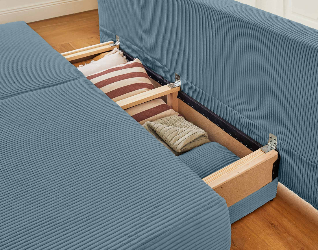 Canapé 3 places convertible avec coffre en velours côtelé Loutro