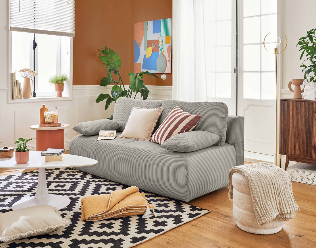 Canapé 3 places convertible avec coffre en velours côtelé Loutro