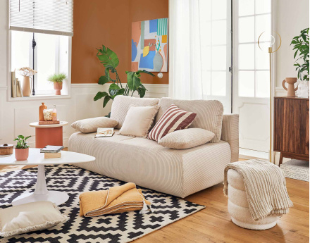 Canapé 3 places convertible avec coffre en velours côtelé Loutro