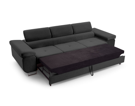 Canapé 3 places convertible avec têtières réglables en velours Pablo