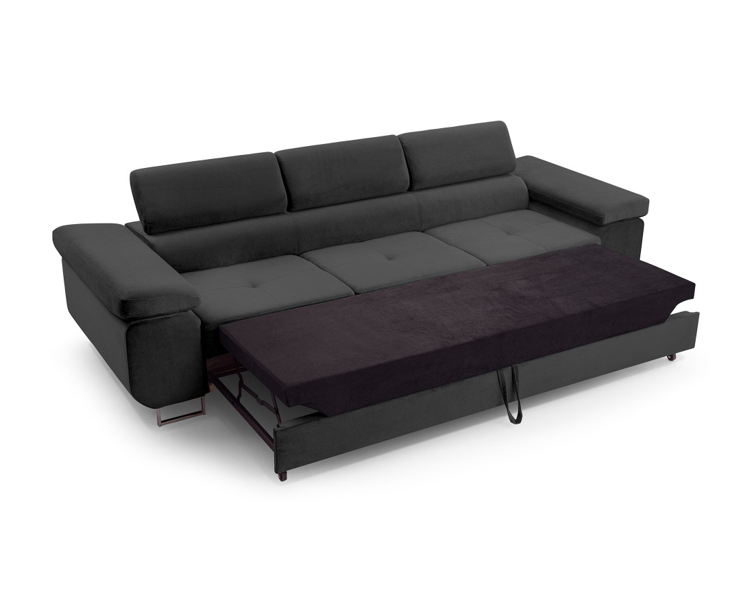 Canapé 3 places convertible avec têtières réglables en velours Pablo