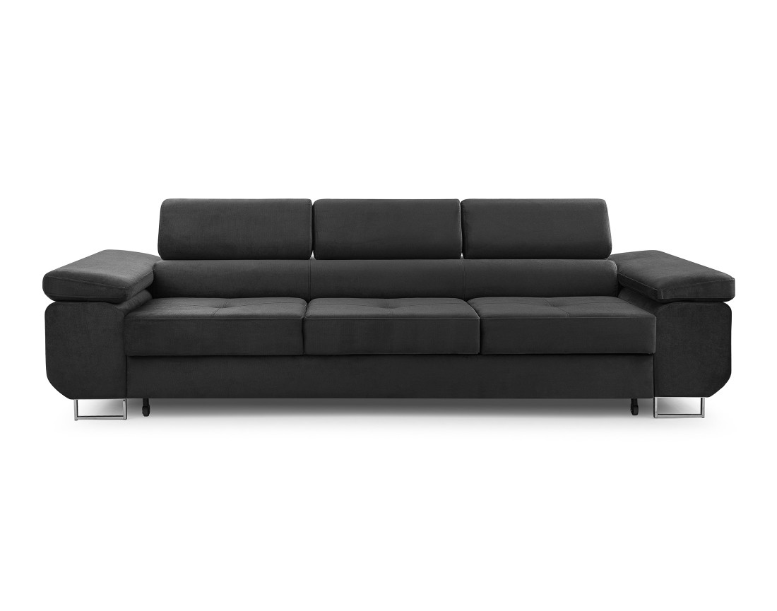 Canapé 3 places convertible avec têtières réglables en velours Pablo