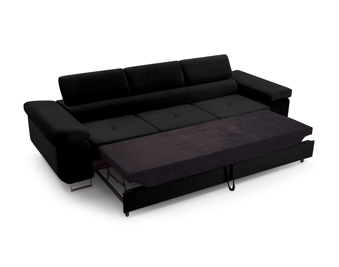 Canapé 3 places convertible avec têtières réglables en velours Pablo