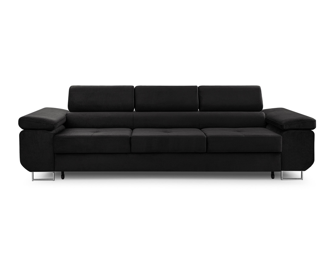 Canapé 3 places convertible avec têtières réglables en velours Pablo