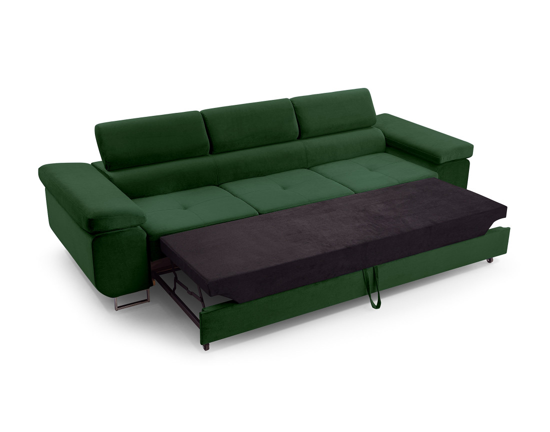 Canapé 3 places convertible avec têtières réglables en velours Pablo