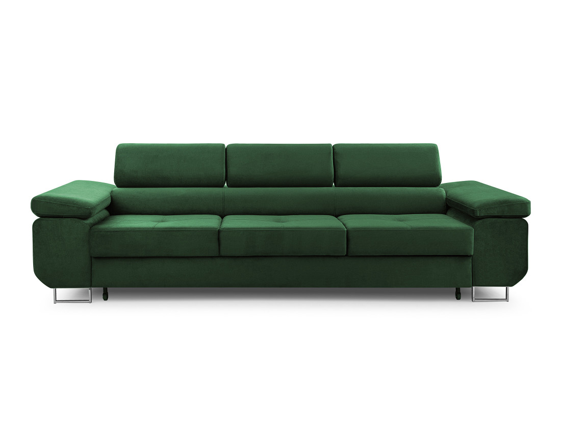 Canapé 3 places convertible avec têtières réglables en velours Pablo