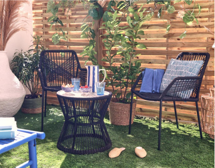 Zambra - salon bas de jardin 2 places en corde et métal noir