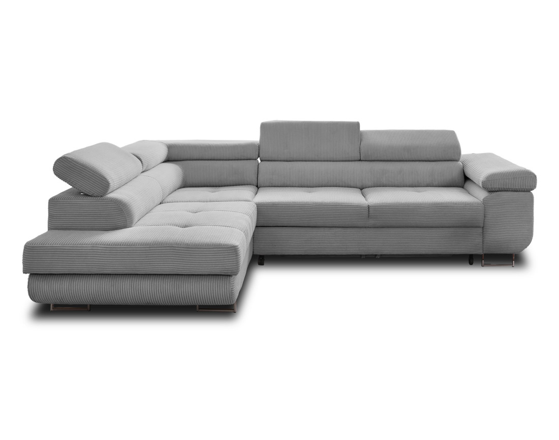 Canapé d'angle gauche convertible avec coffre et têtières 5 places en velours côtelé Zaria