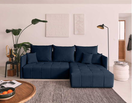 Canapé d'angle en velours - Petra - réversible convertible avec coffre - 4 places - en velours