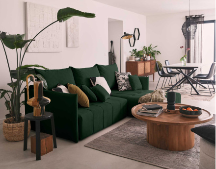 Canapé d'angle en velours - Petra - réversible convertible avec coffre - 4 places - en velours