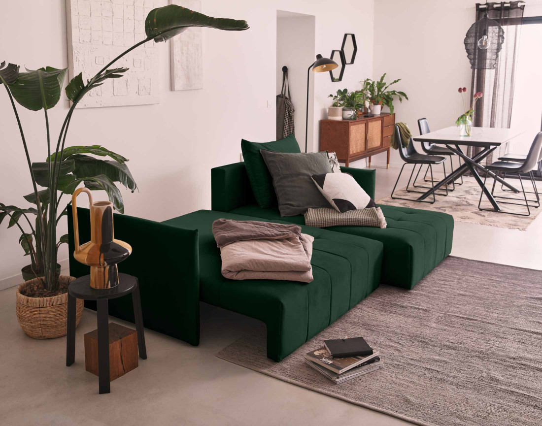 Canapé d'angle en velours - Petra - réversible convertible avec coffre - 4 places - en velours