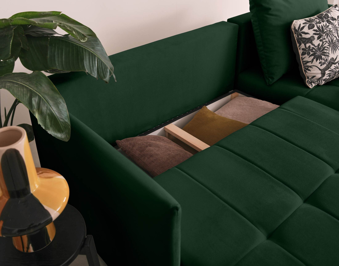 Canapé d'angle en velours - Petra - réversible convertible avec coffre - 4 places - en velours