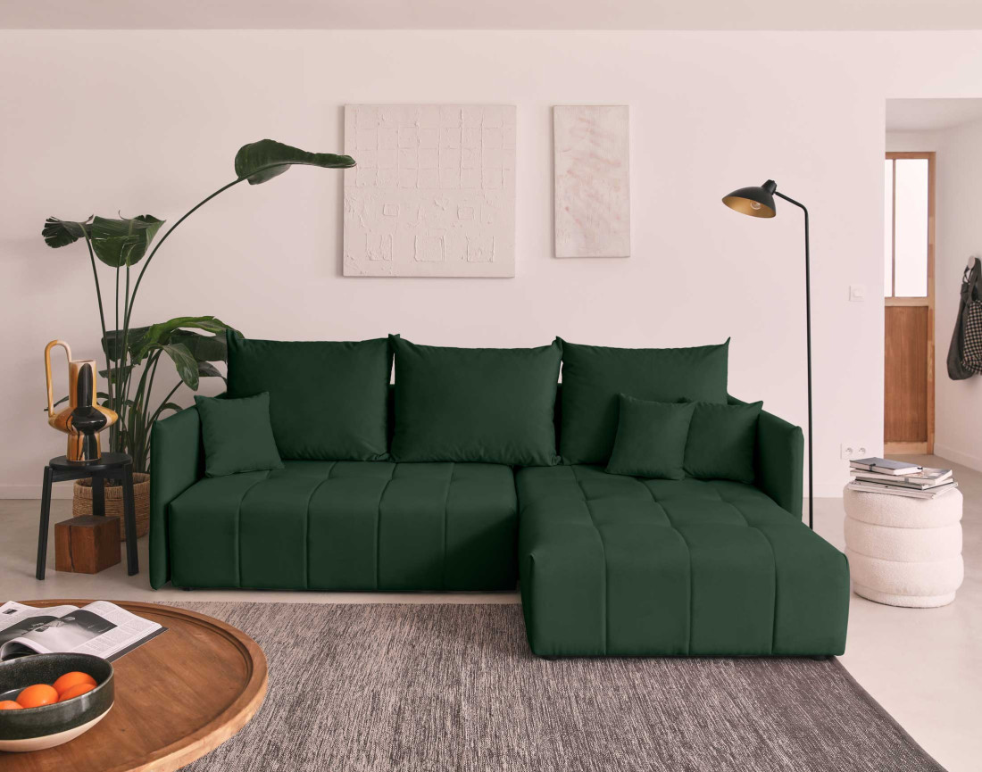 Canapé d'angle en velours - Petra - réversible convertible avec coffre - 4 places - en velours