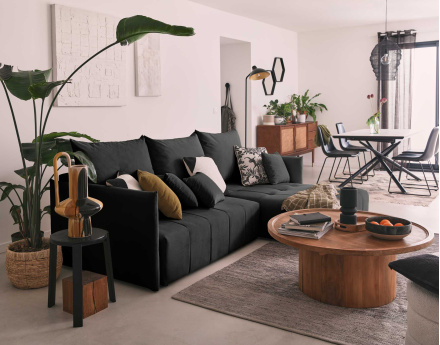 Canapé d'angle en velours - Petra - réversible convertible avec coffre - 4 places - en velours