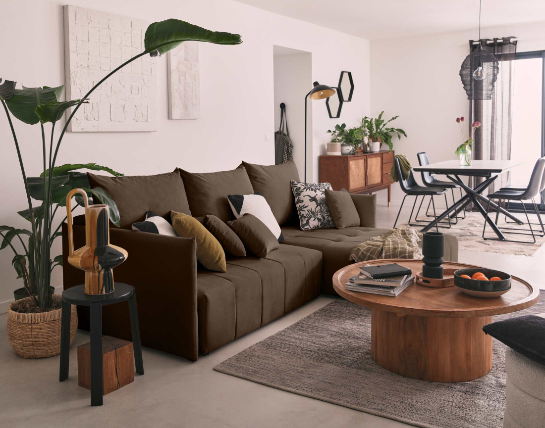 Canapé d'angle en velours - Petra - réversible convertible avec coffre - 4 places - en velours