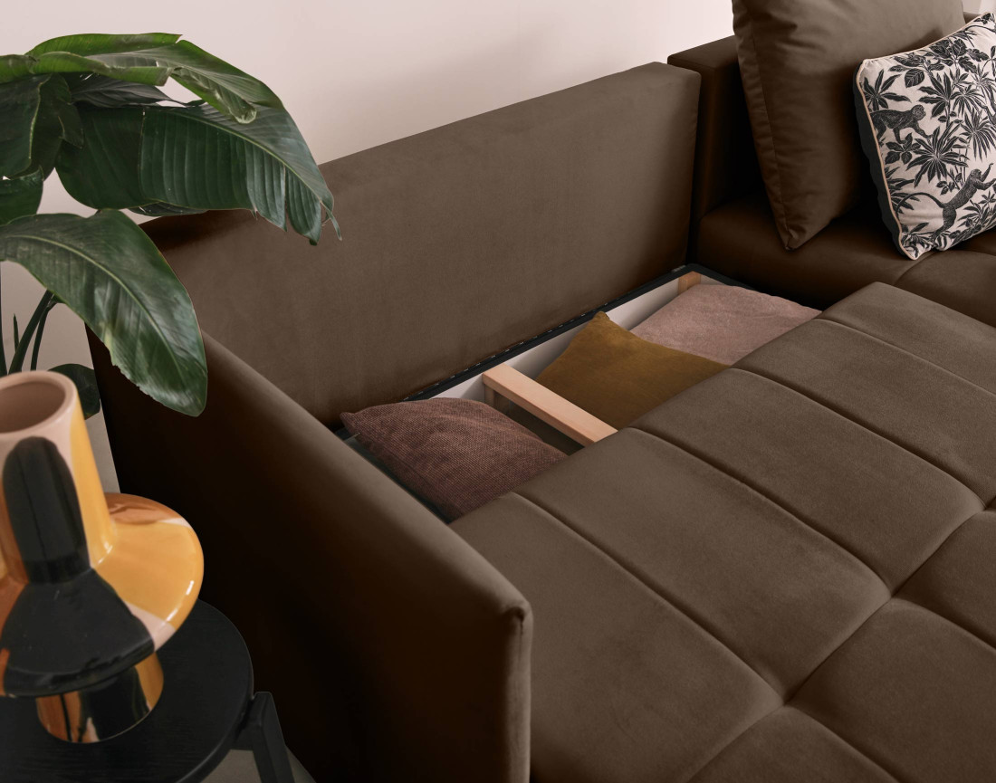 Canapé d'angle en velours - Petra - réversible convertible avec coffre - 4 places - en velours