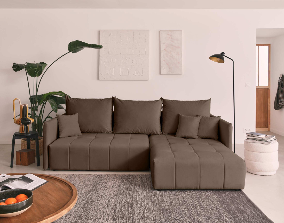 Canapé d'angle en velours - Petra - réversible convertible avec coffre - 4 places - en velours