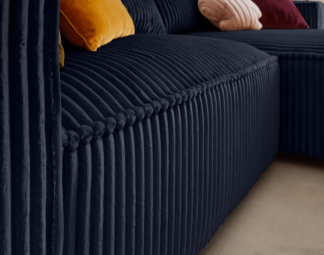 Canapé d'angle droit 4 places en velours côtelé grosses côtes Ela