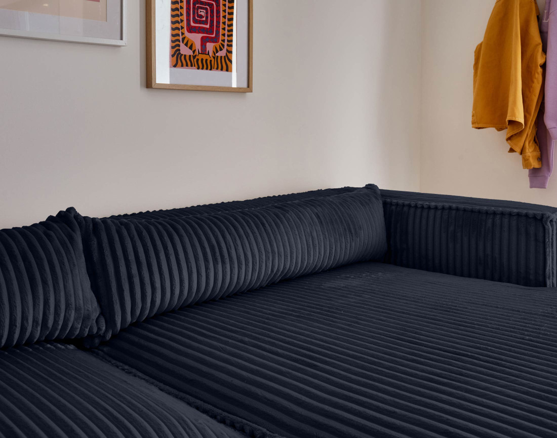 Canapé d'angle droit 4 places en velours côtelé grosses côtes Ela