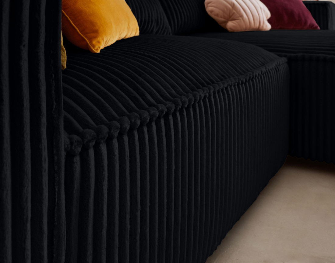 Canapé d'angle droit 4 places en velours côtelé grosses côtes Ela