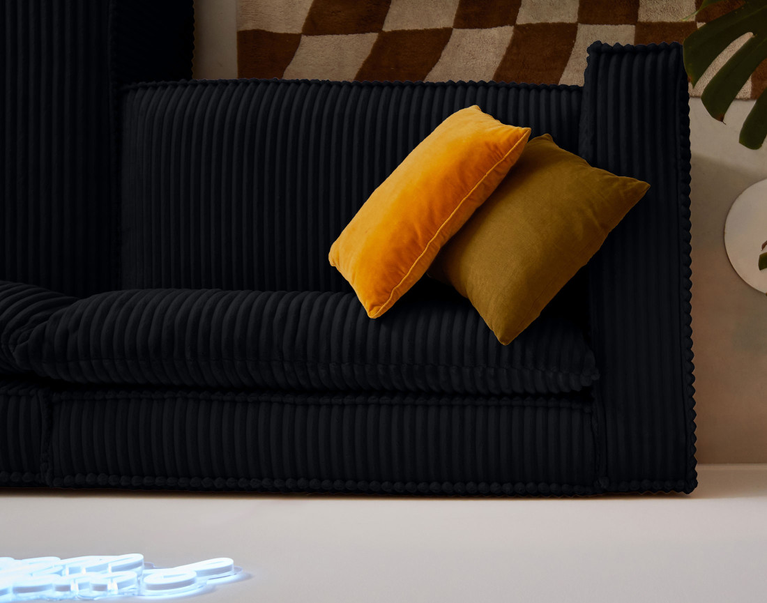 Canapé d'angle droit 4 places en velours côtelé grosses côtes Ela