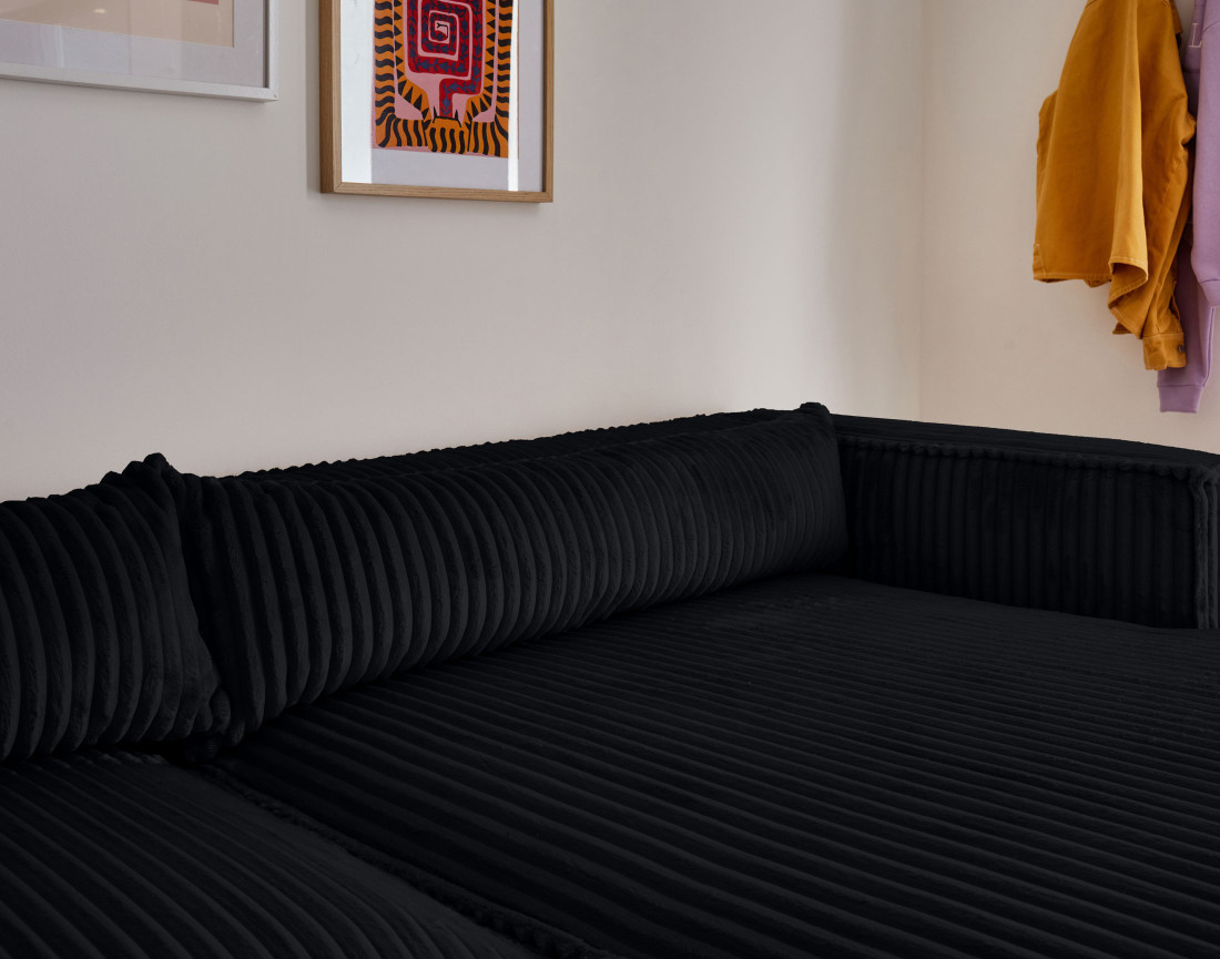 Canapé d'angle droit 4 places en velours côtelé grosses côtes Ela