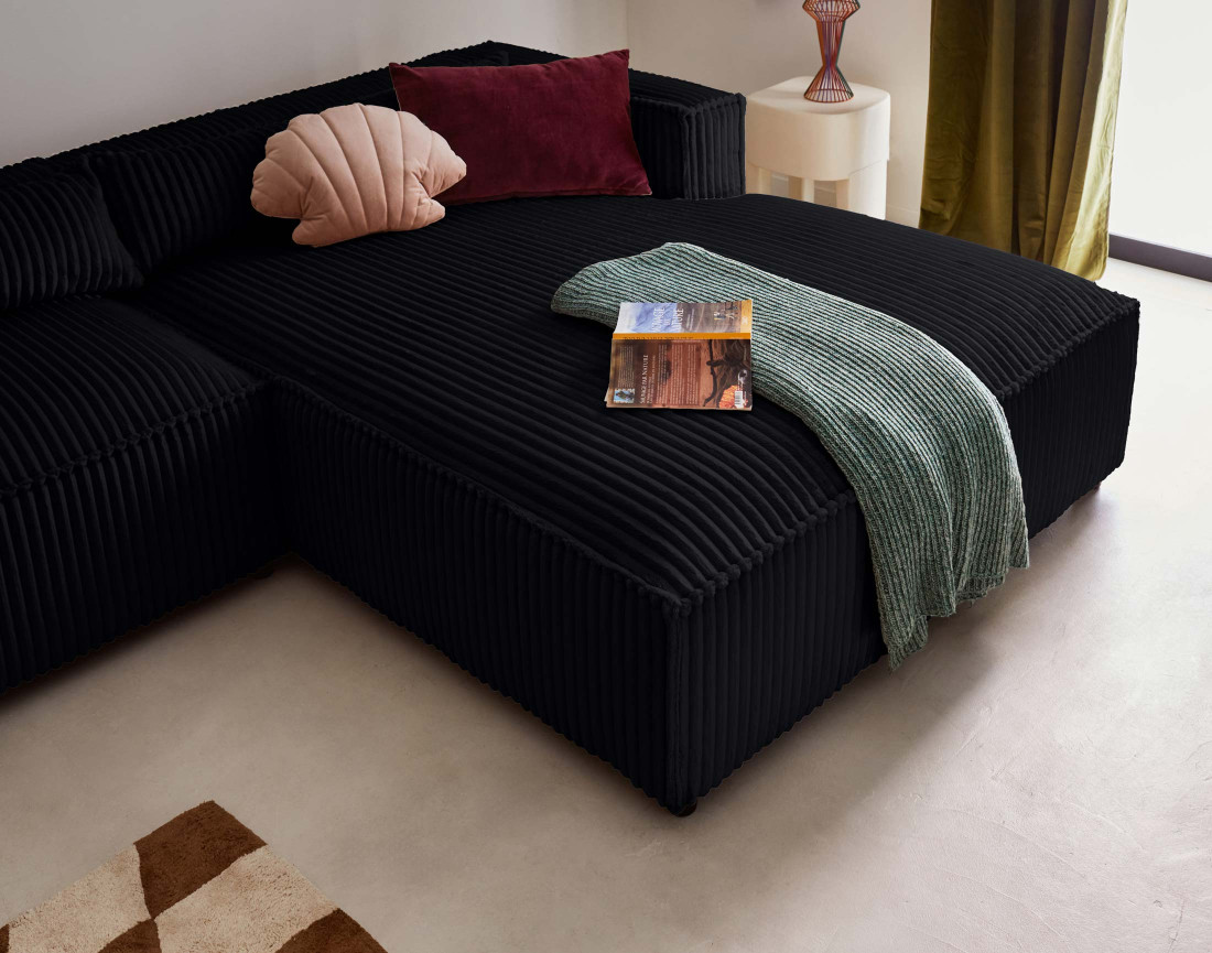 Canapé d'angle droit 4 places en velours côtelé grosses côtes Ela