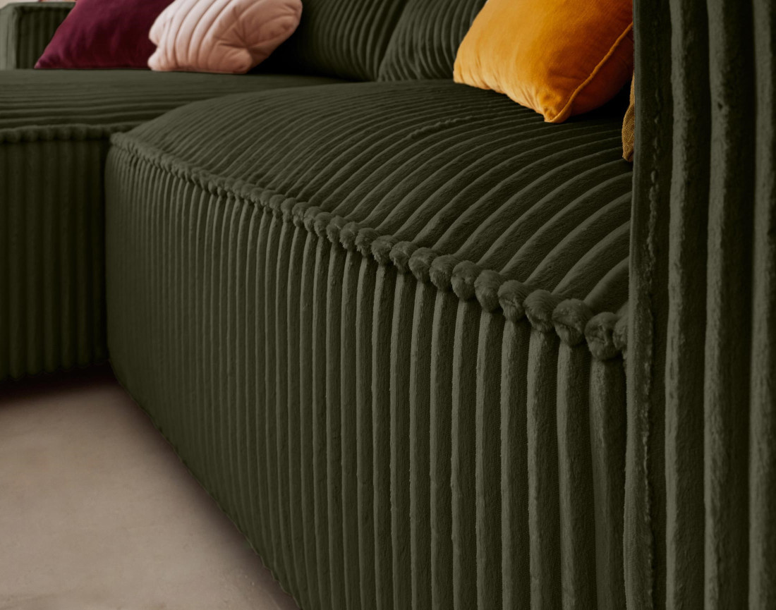 Canapé d'angle gauche 4 places en velours côtelé grosses côtes Ela