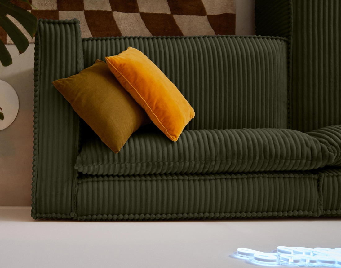 Canapé d'angle gauche 4 places en velours côtelé grosses côtes Ela