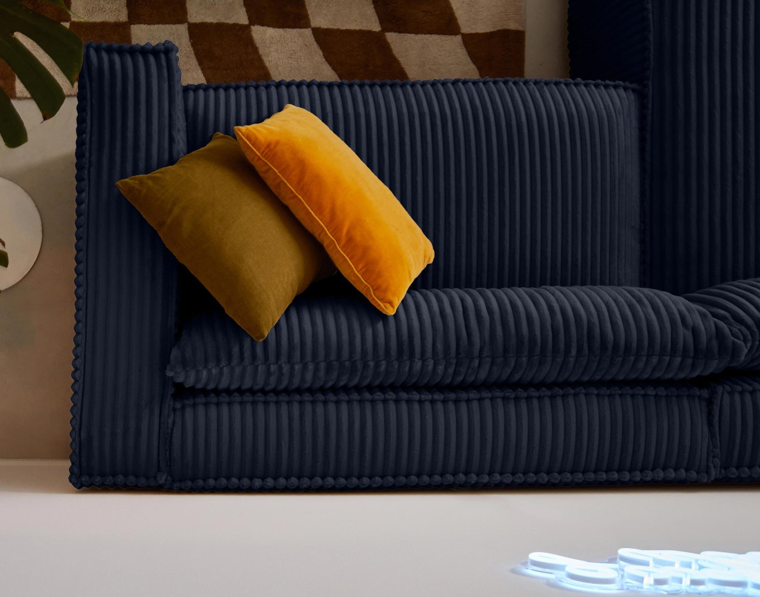 Canapé d'angle gauche 4 places en velours côtelé grosses côtes Ela