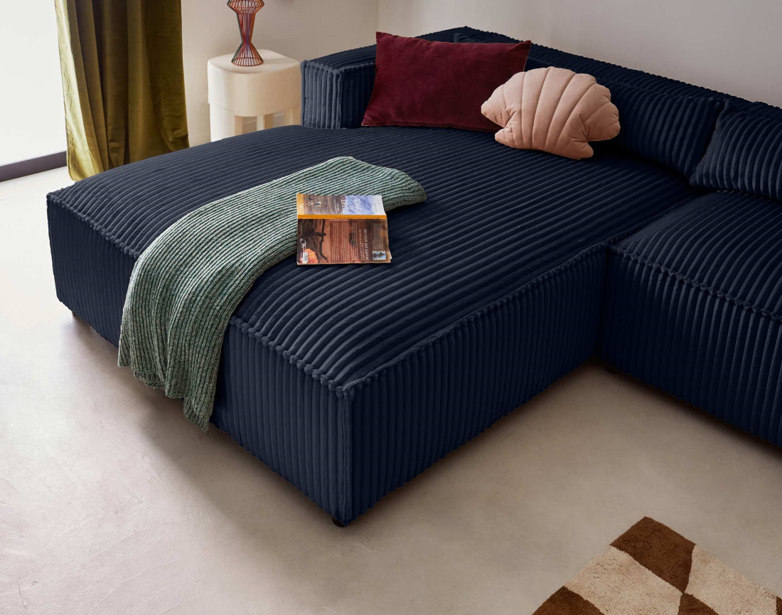 Canapé d'angle gauche 4 places en velours côtelé grosses côtes Ela