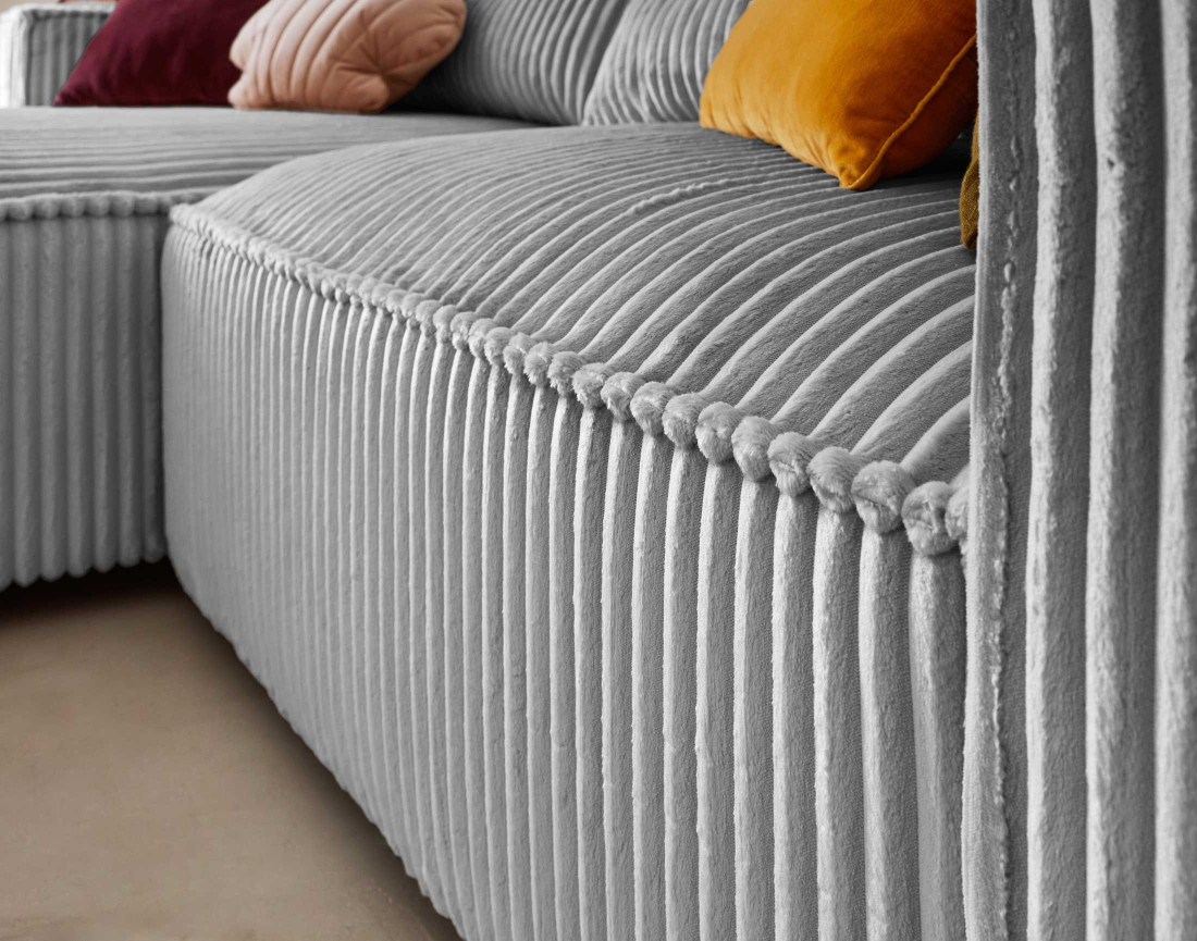 Canapé d'angle gauche 4 places en velours côtelé grosses côtes Ela