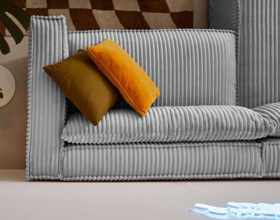 Canapé d'angle gauche 4 places en velours côtelé grosses côtes Ela