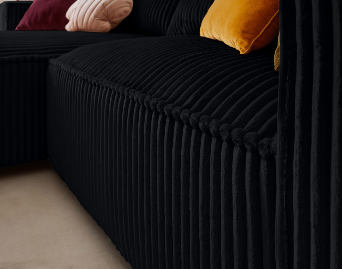 Canapé d'angle gauche 4 places en velours côtelé grosses côtes Ela