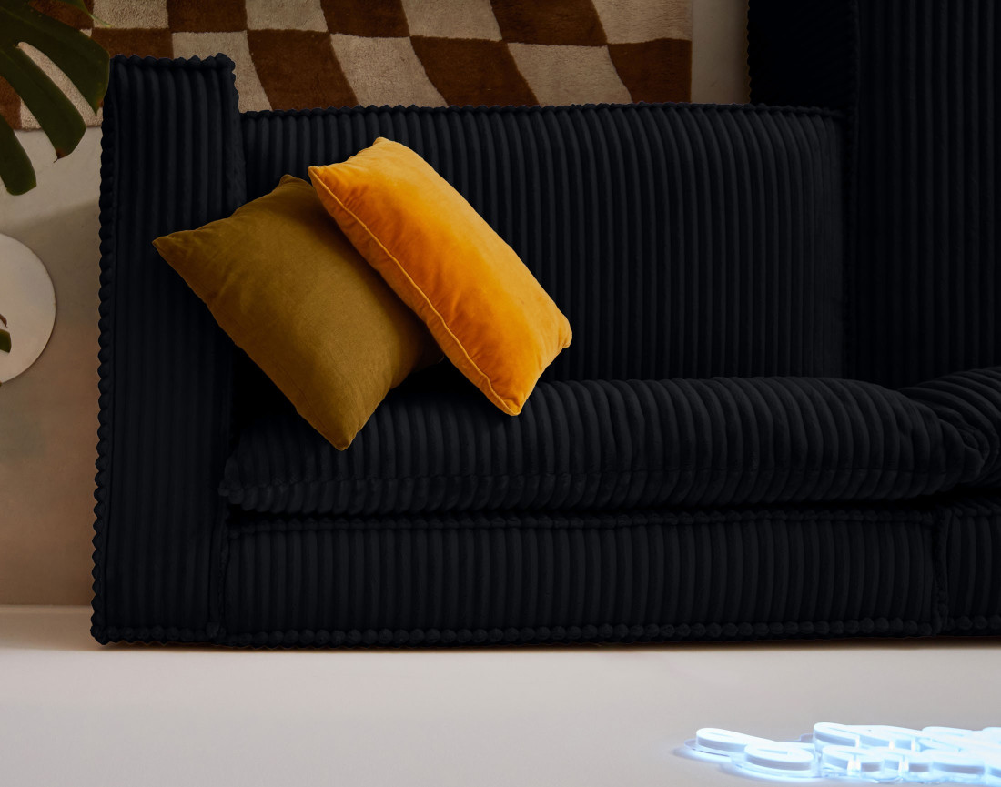 Canapé d'angle gauche 4 places en velours côtelé grosses côtes Ela