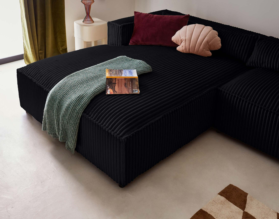 Canapé d'angle gauche 4 places en velours côtelé grosses côtes Ela