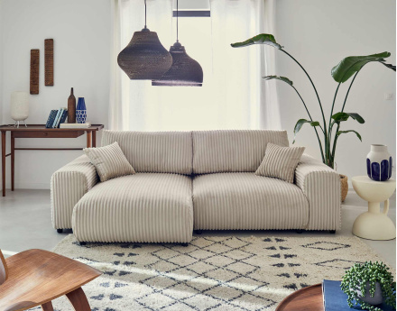 Canapé d'angle réversible 4 places en velours côtelé grosses côtes Garance