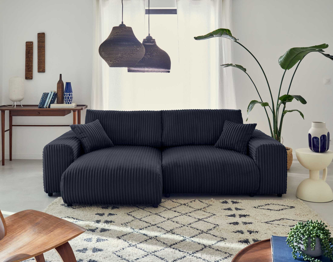 Canapé d'angle réversible 4 places en velours côtelé grosses côtes Garance