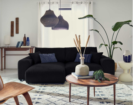 Canapé d'angle réversible 4 places en velours côtelé grosses côtes Garance