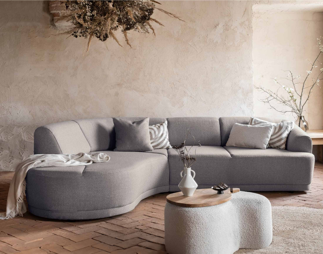 Canapé d'angle gauche 5 places en tissu Siena