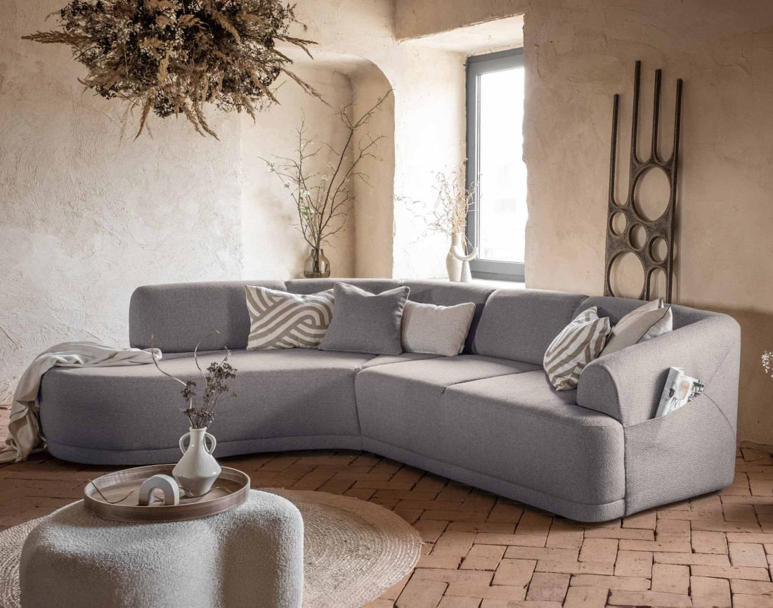 Canapé d'angle gauche 5 places en tissu Siena