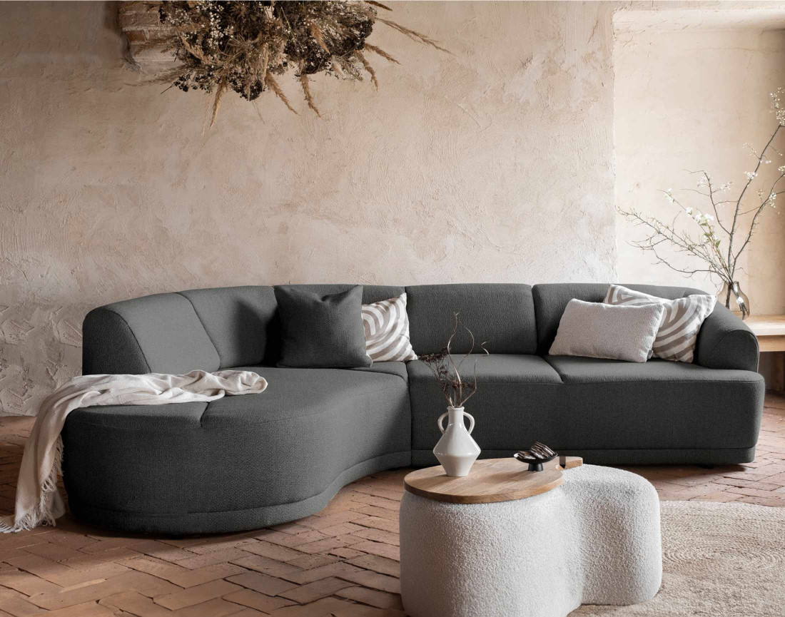 Canapé d'angle gauche 5 places en tissu Siena