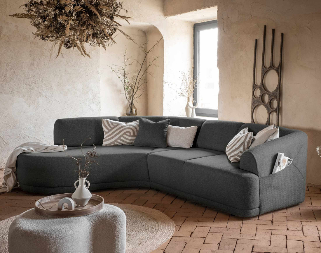 Canapé d'angle gauche 5 places en tissu Siena