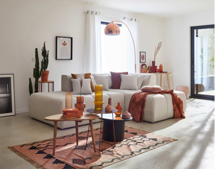 Canapé modulable d'angle droit 4 places en tissu Caracas