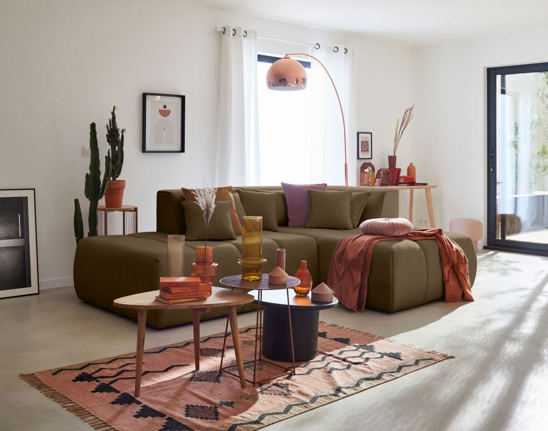 Canapé modulable d'angle droit 4 places en tissu Caracas