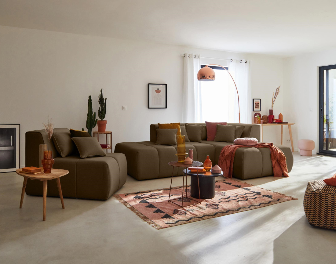 Canapé modulable d'angle droit 4 places en tissu Caracas