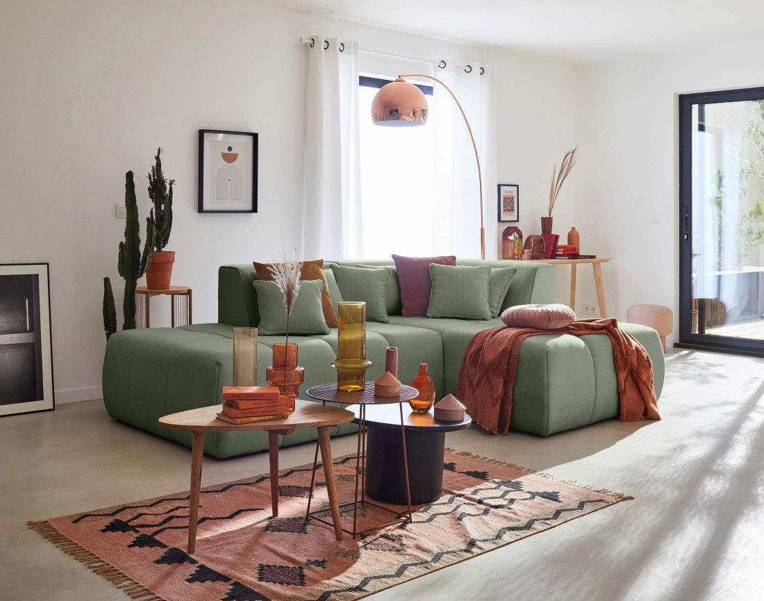 Canapé modulable d'angle droit 4 places en tissu Caracas