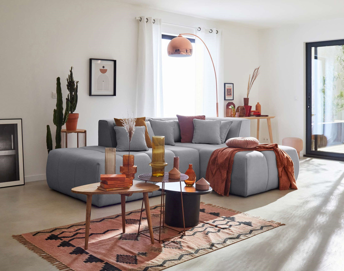 Canapé modulable d'angle droit 4 places en tissu Caracas