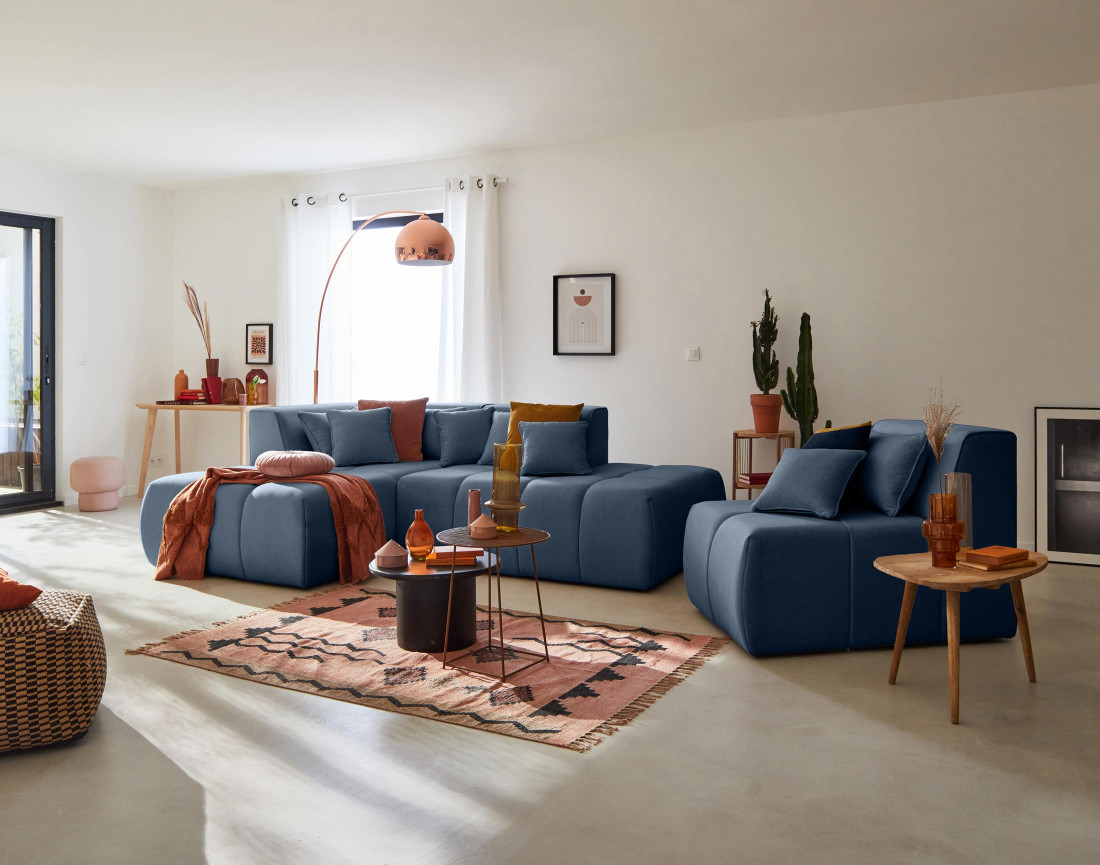 Canapé modulable d'angle gauche 4 places en tissu Caracas