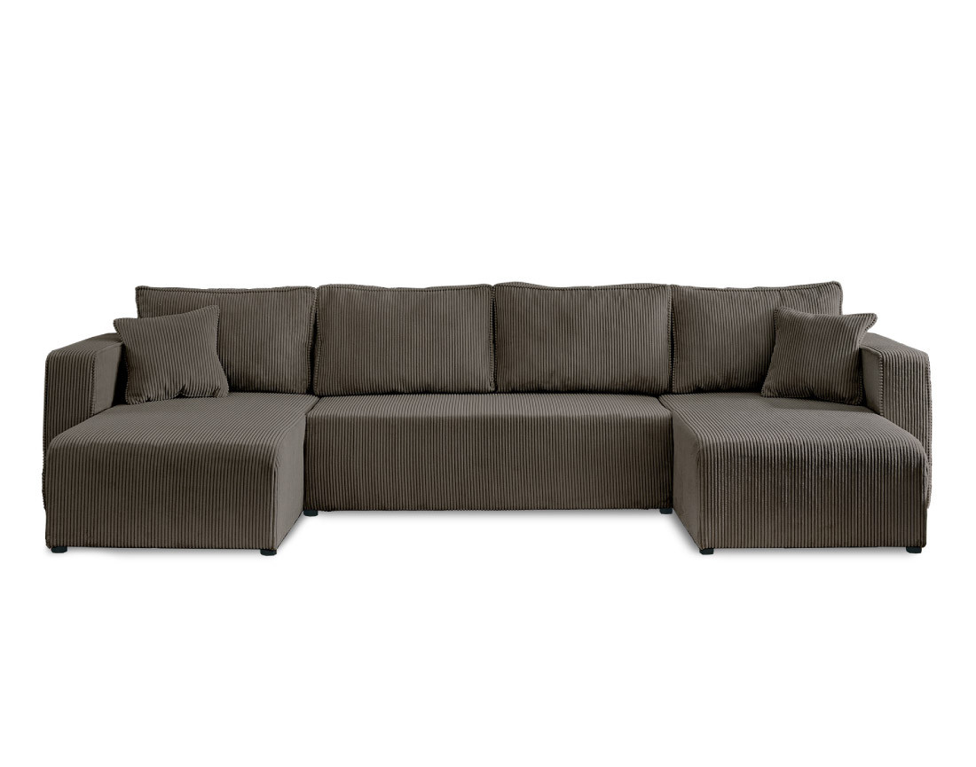 Canapé panoramique en U 7 places convertible avec coffre en velours côtelé Topaze